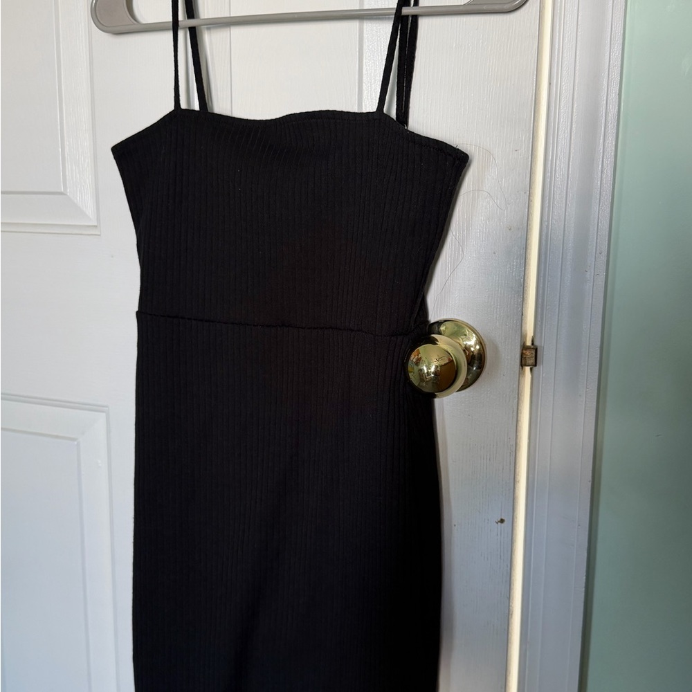 Forever 21 Black Ribbed Strapless Spaghetti Strap Dress